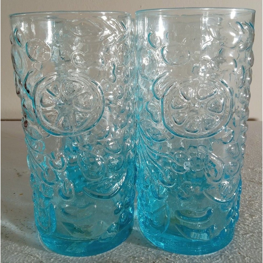 Set Of 4 VINTAGE Anchor Hocking Aqua Blue Spring Tumblers